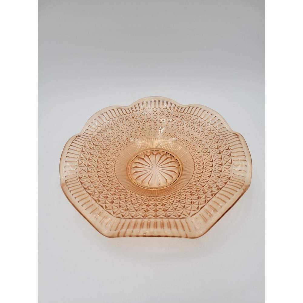 Vintage Peach Candy Dish Diamond Point Ruffle edge Shallow